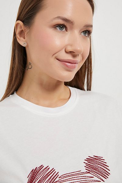 Arma Life Women's Teddy Bear Embroidery Oversize Short Sleeve White T-Shirt