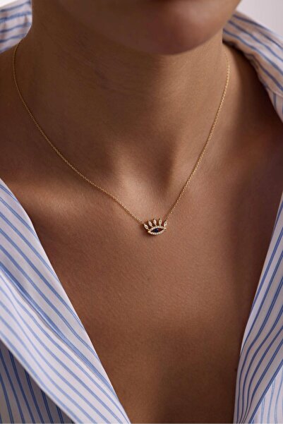 Tufanlar Kuyumculuk 14 Ayar Taşlı Kirpik Gözlü Altın Kolye