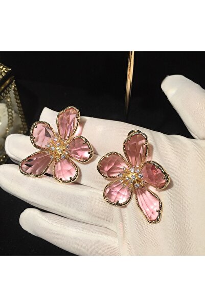 Choice أقراط مرصعة بالكريستال الوردي على شكل زهرة أنيقة، بروش، خاتم، مجوهرات ...