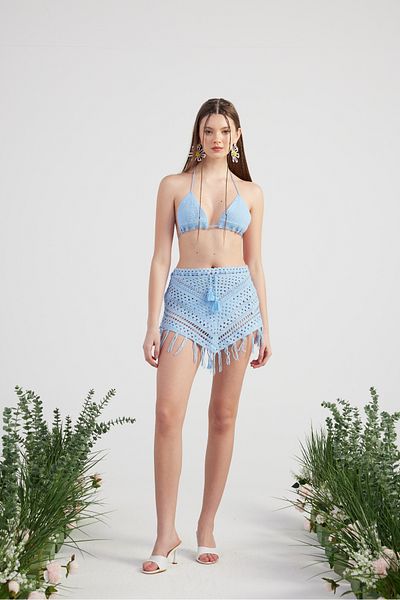 HOLLY LOLLY Patterned Tie-Up Summer Top and Bottom Chacha Knitwear Suit Blue