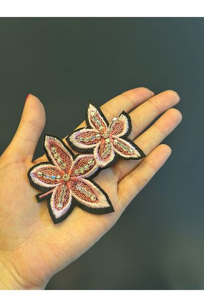 Gönülden Tasarım 9X6 cm Bead Embroidered Flowery Coat of Arms Sewing Applique