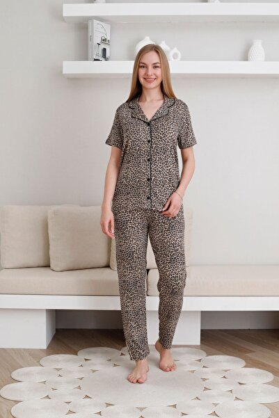 pijamacity Kadın Kruvaze Yaka Önden Düğmeli Pijama Takımı