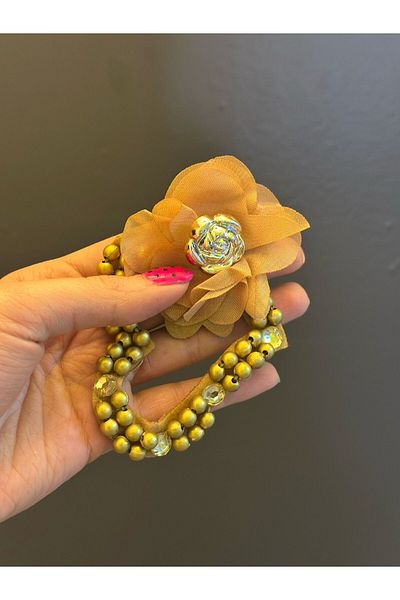 Gönülden Tasarım Yellow Beaded Flowery Heart Coat of Arms Sewing Accessory 10X8 cm