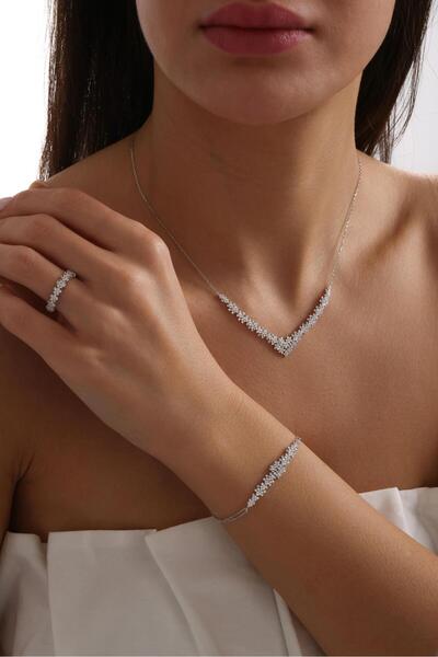 Tufanlar Kuyumculuk 14 Ayar Beyaz Çavuş Taşlı Altın Düğün Seti