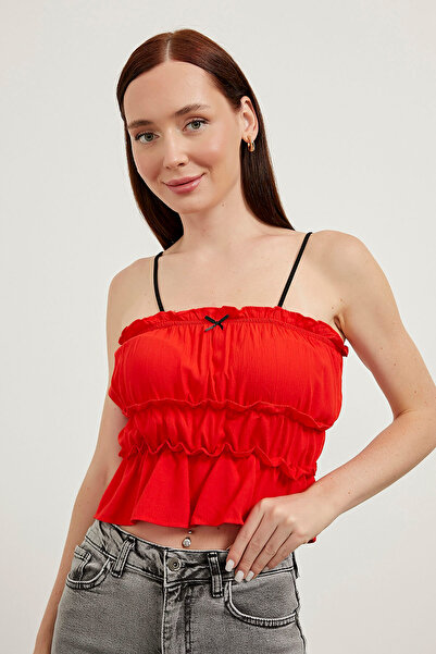 Arma Life Жіноча блуза з відкритою спиною, тонкі бретелі, червона, коротка