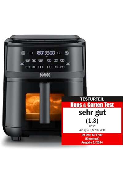 Caso AirFry Steam 700 Yağsız Fritöz ve Buharlı Pişirici 7L XXL Sepet Cam Penc...