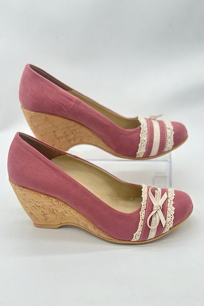 SWORD Summer Shoes - Cream Wedge Heeled Bow Detailed Comfortable High Heeled Women's Shoes