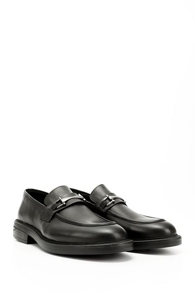 GÖNDERİ(R) Men's Black Buckle Genuine Leather Loafer Shoes