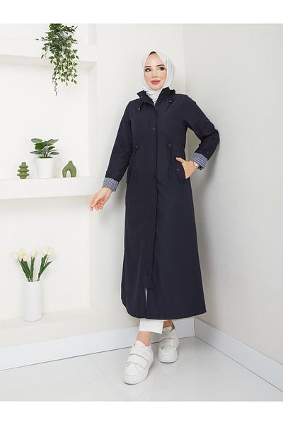 Dabenti women style Women's Ankle Striped Long Hidden Zipper (130 Size) Trench Coat