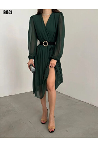 Kokosh moda Dámská šifonová podšívka s rozšířeným výstřihem, dvouřadý výstřih, šaty střední délky