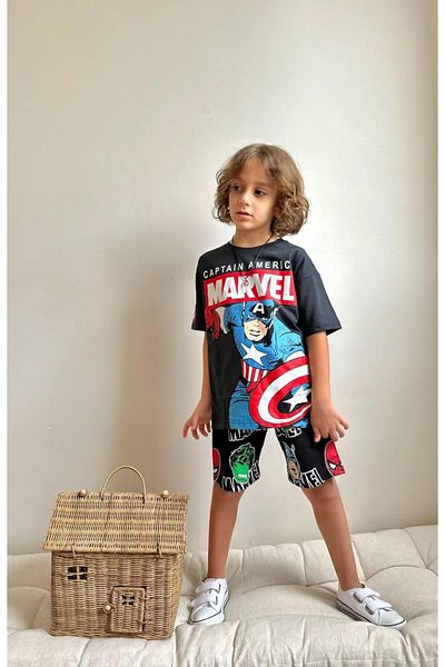YİGİT BUTİK Yigit Butik Marvel Printed Shorts Boys' Bottoms and Tops Set