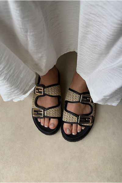 Mupa Shoes Women's Black Straw Slippers