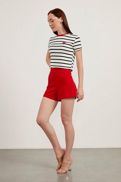 Arma Life Women's Loose Wide Leg High Waist Draped Red Mini Shorts