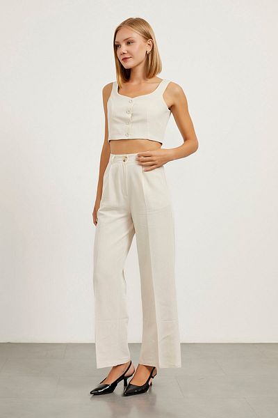 Arma Life Pantaloni Palazzo Ecru cu talie înaltă pentru damă