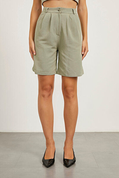 Arma Life Women's Summer High Waist Midi Length Green Linen Shorts