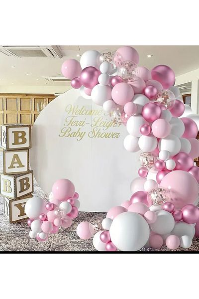 Çemrek Süs Parti Pink White Transparent Sequin Chrome Pink Balloon Chain Set of 100