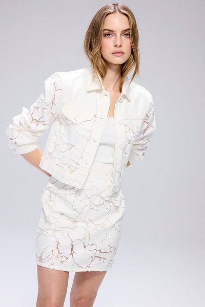 rue Ecru Denim Crop Jacket with Transparent Detail