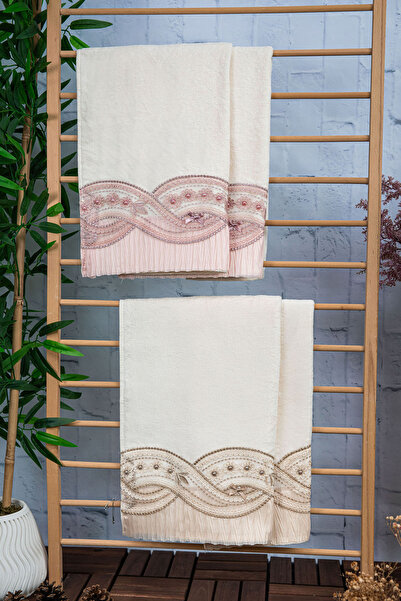 FAVORA 100% бавовняні рушники з бантиками, 4 шт., 50x90 - пудровий - візон