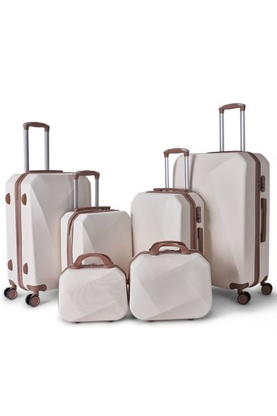 LİMRA 6-piece hard-sided luggage set with wheels, beige/gold