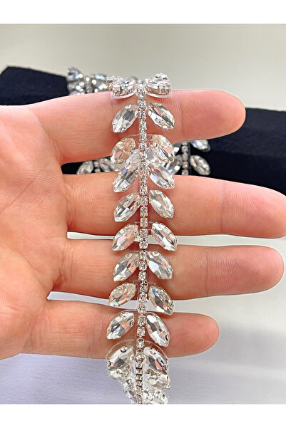 WeddingShopStone Işıltılı Zarafet: Kristal Taşlı Ütüyle Yapışan Aplik Şerit - Giyim Tekstil Hobi 50cm