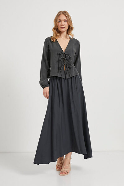 Arma Life Women's Lace-Up Premium Long Sleeve Smoked Crop Blouse