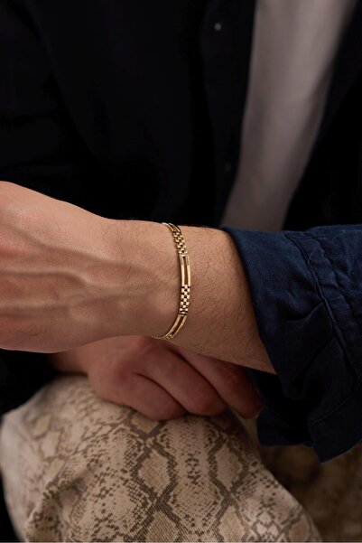 Tufanlar Kuyumculuk 14 Ayar Kordon Detaylı Erkek Altın Bileklik