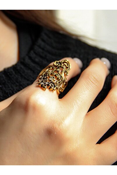 esha Çiçek Desenli Antik Ayarlanabilir Kadın Yüzük euy1252