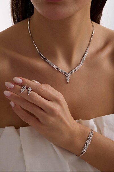 Tufanlar Kuyumculuk 14 Ayar Beyaz Taşlı Gerdanlık Altın Düğün Seti