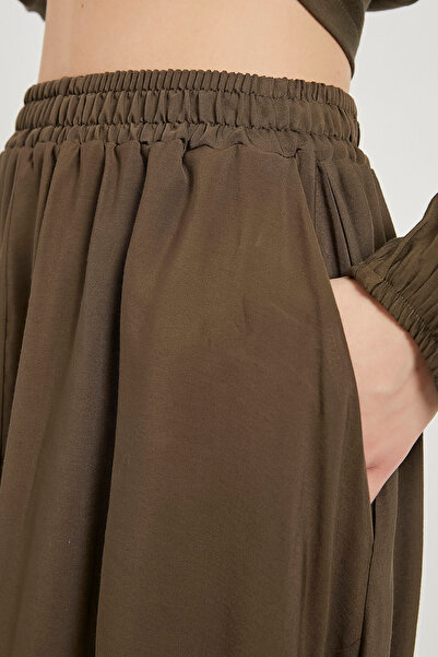 Arma Life Women's Elastic Wrinkled Summer Khaki Long Flared Skirt