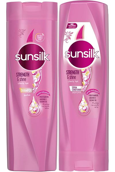 Sunsilk شامبو لمعان وقوة، 400 مل + بلسم صانسيلك لمعان وقوة، 320 مل