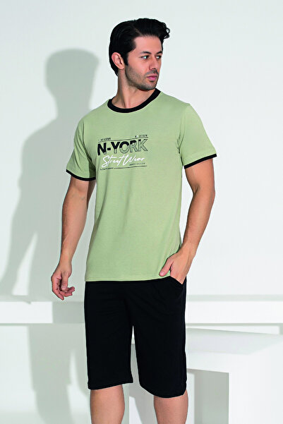 REMSA Men's Shorts Tshirt Pajama Set 25258 Khaki