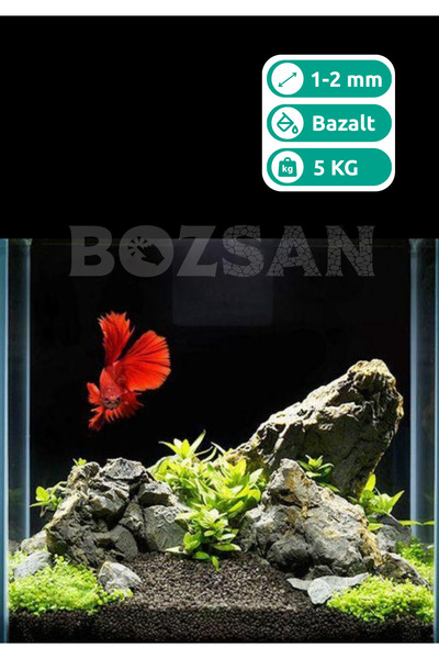 Bozsan 5 Kg 1-2mm Hagen Siyah Bazalt Bitki Kumu Akvaryum Kumu 5 Kg Dolomit Ba...