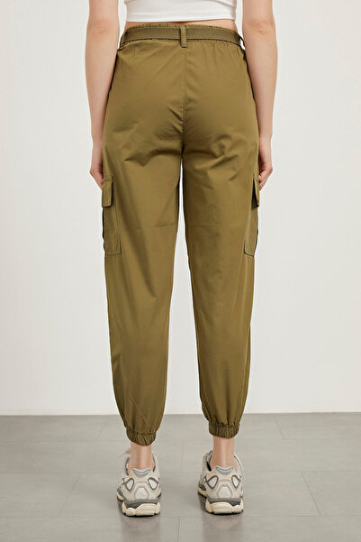 Arma Life Women's Elastic Waist Cargo Pocket Khaki Jogger Pants