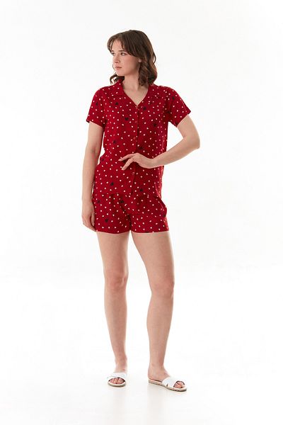 Fulla Moda Set de pijamale cu guler de cămașă cu model de inimă