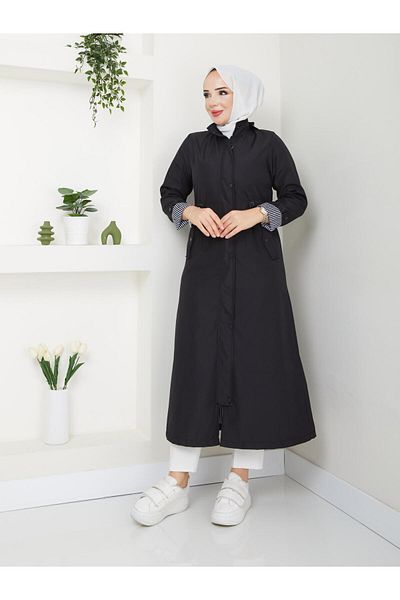 Dabenti women style Women's Ankle Striped Long Hidden Zipper (130 Size) Trench Coat