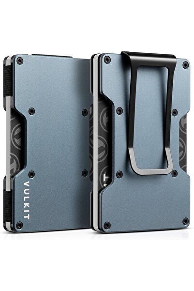 VULKIT محفظة معدنية رفيعة، مع مشبك للنقود، حماية RFID، حامل بطاقات بسيط، سعة 12-15 بطاقة