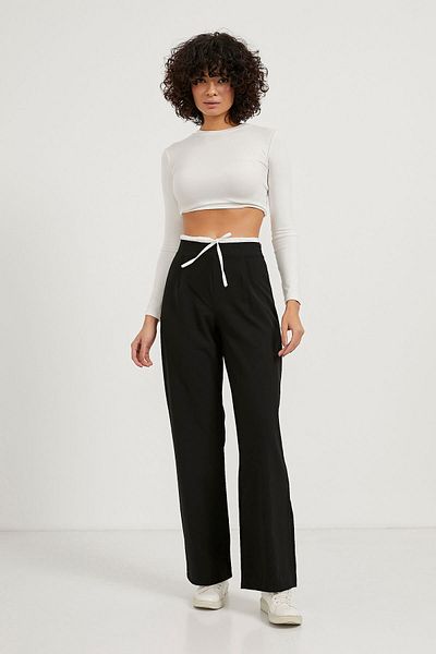 Arma Life Pantaloni largi negri pentru femei, cu talie largi