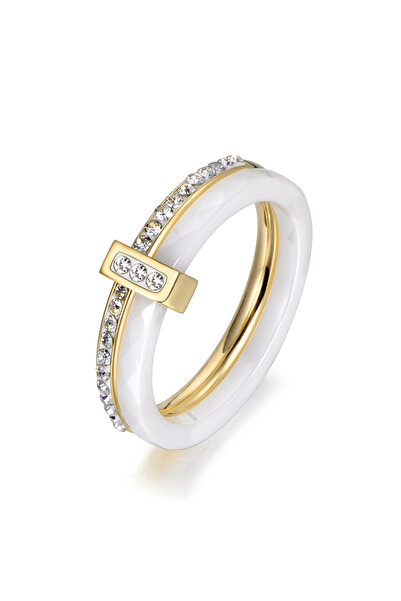 Choice1 9 R18054G-White JeeMango خواتم زفاف من السيراميك والكريستال باللونين ...