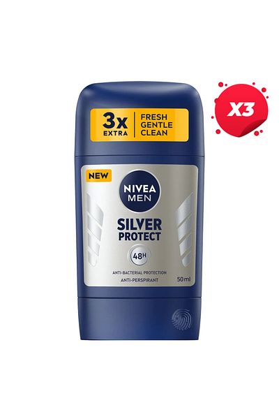 NIVEA X3 - NIVEA ANTIPERSPIRANT STICK 50ML MEN SILVER PROTECT