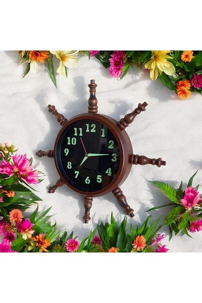 Bahat Phosphorescent Metal Wood Antique Sailor Sailor Helm Wall Clock 35 cm