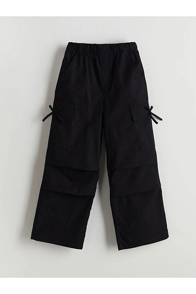 LC Waikiki Lcw Kids Black Elastic Waist Bow Detailed Girls Cargo Pants