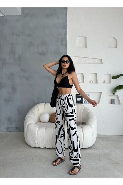 Ozy Fashion Linen Blended Loose Cut Trousers Yeni̇ket-333