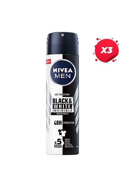 NIVEA X3 - NIVEA ANTIPERSPIRANT DEO 150ML MEN INVISIBLE BLACK/WHITE ORIGINAL