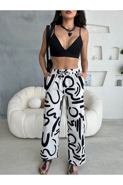 Ozy Fashion Linen Blended Loose Cut Trousers Yeni̇ket-333
