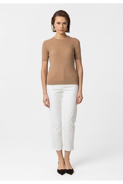 Williot Hanna Women's Mink Slim Fit Thin Cotton Crew Neck Short Sleeve Basic Knitwear T-Shirt