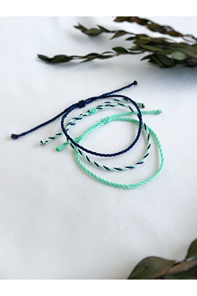 Atölye Merdiven Unisex Makrome Ayarlı 3lü Turuncu Mavi Bileklik Seti Hediyeli...