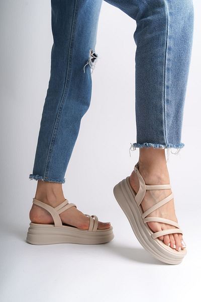 Joy Ayakkabı Natalie Thin Buckle Stripe Detailed Orthopedic Sole Women's Sandals Kt - Cream