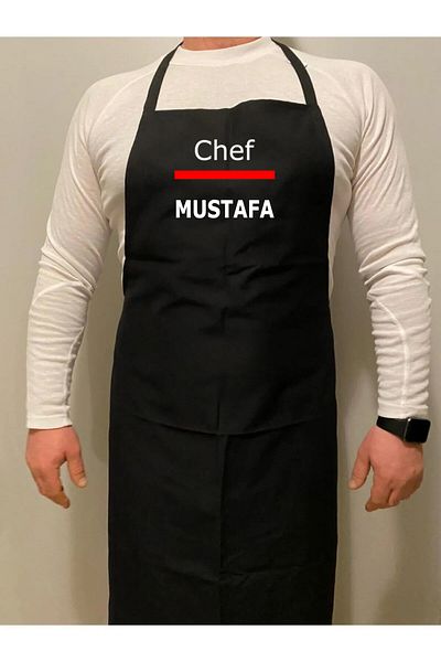 Umut Tekstil مريلة مطبخ الشيف باللون الأسود للجنسين، مريلة خدمة معلقة للمطبخ