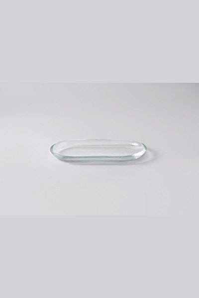 HERITAGE Transparent Glass Serving Presentation Plate Rectangular 22 Cm