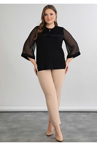 Te&Te Women's Large Size Sleeves Transparent Blouse